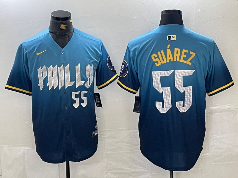 Men S Philadelphia Phillies 55 Ranger Suarez Blue 2024 City Player