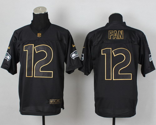 Nike Seattle Seahawks #12 Fan 2014 All Black/Gold Elite Jersey 
