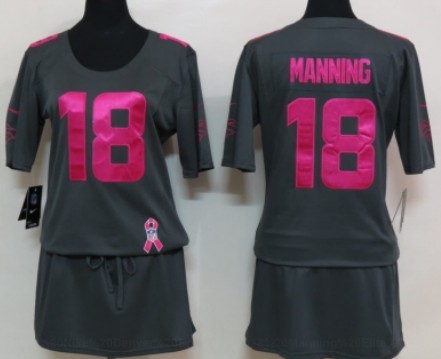 Nike Denver Broncos #18 Peyton Manning Breast Cancer Awareness Gray Womens Jersey 
