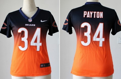 Nike Chicago Bears #34 Walter Payton Blue/Orange Fadeaway Womens Jersey 