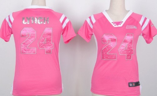 Nike Seattle Seahawks #24 Marshawn Lynch Drilling Sequins Pink Womens Jersey