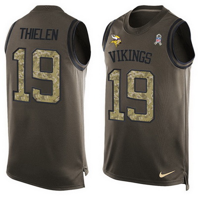 Men's Minnesota Vikings #19 Adam Thielen Green Salute to Service Hot Pressing Player Name & Number Nike NFL Tank Top Jersey