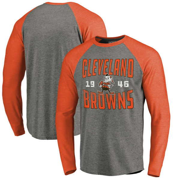 Cleveland Browns NFL Pro Line by Fanatics Branded Timeless Collection Antique Stack Long Sleeve Tri-Blend Raglan T-Shirt Ash
