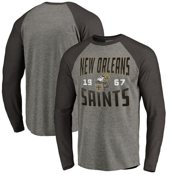 New Orleans Saints NFL Pro Line by Fanatics Branded Timeless Collection Antique Stack Long Sleeve Tri-Blend Raglan T-Shirt Ash