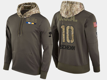 Nike St. Louis Blues 10 Brayden Schenn Olive Salute To Service Pullover Hoodie