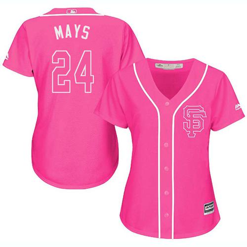 Giants #24 Willie Mays Pink Fashion Women's Stitched Baseball Jersey