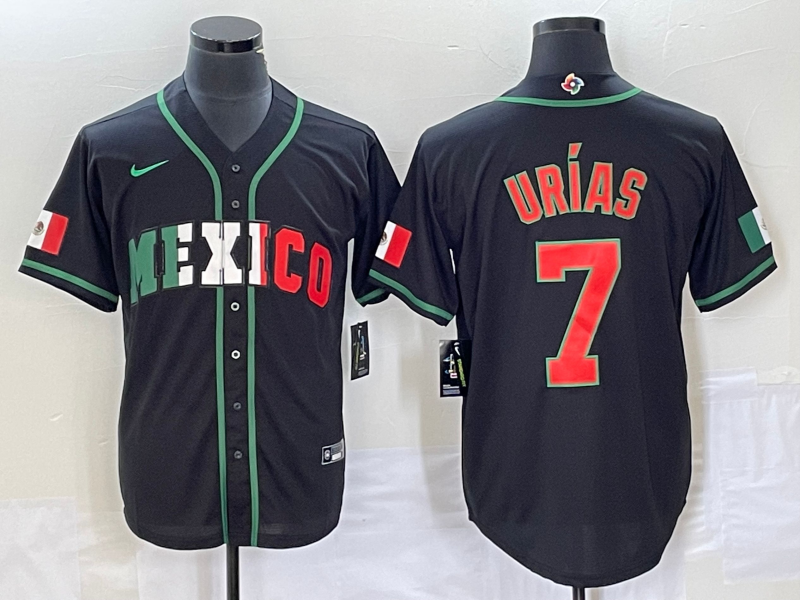 Men's Mexico Baseball 7 Julio Urias Number 2023 Black World Baseball