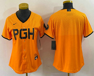 Women's Pittsburgh Pirates Blank Clemente Yellow 2023 City Connect Stitched Jersey1