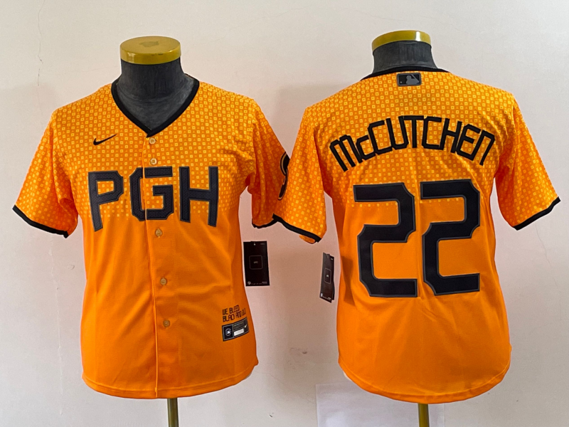 Youth Pittsburgh Pirates #22 Andrew McCutchen Yellow 2023 City Connect Stitched Jersey1