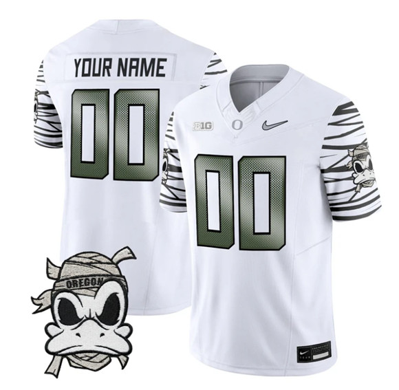 Men's Oregon Ducks Active Player Custom White 2025 F.U.S.E. Mummy Duck Vapor Limited V1 Stitched Football Jersey