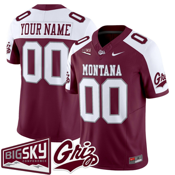 Men's Montana Grizzlies Active Player Custom Maroon Alternate 2025 F.U.S.E. Big Sky Patch Vapor Limited V1 Stitched Football Jersey