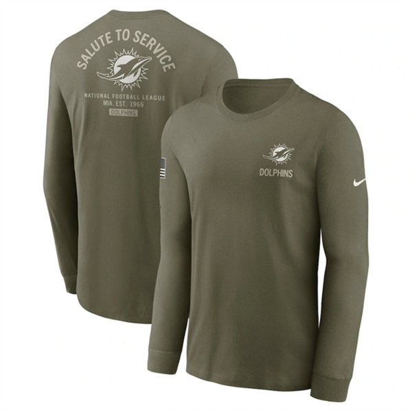 Men's Miami Dolphins Olive 2025 Salute to Service Sideline Long Sleeve T-Shirt