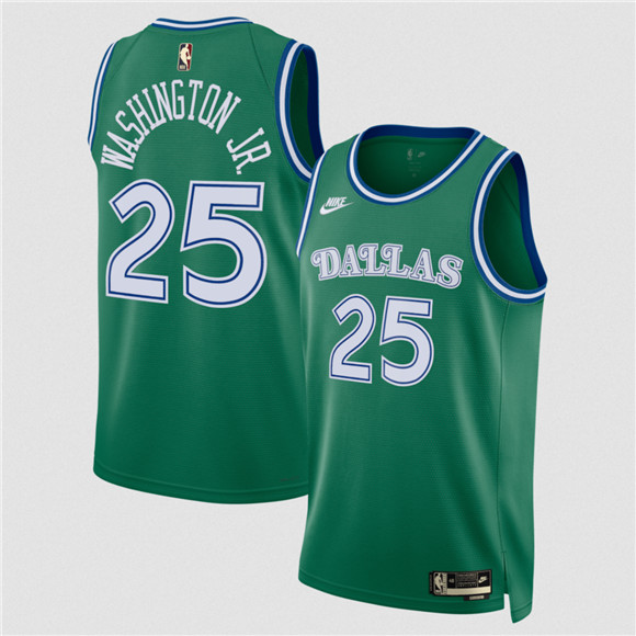 Men's Dallas Mavericks #25 P.J. Washington Green 2025 Classic Edition Stitched Basketball Jersey