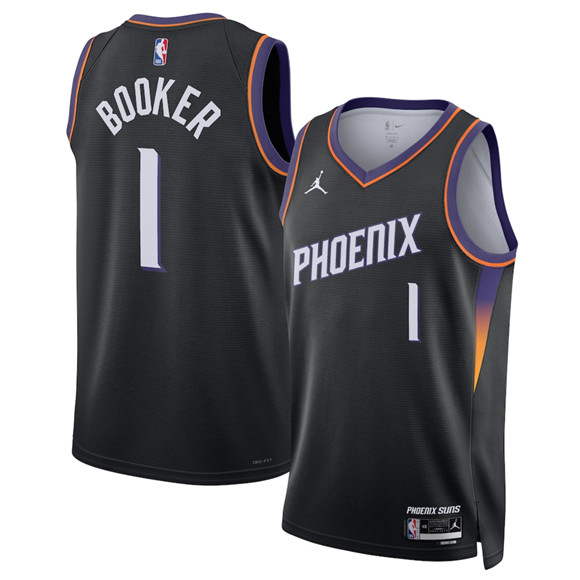 Men's Phoenix Suns #1 Devin Booker Black 2025 Statement Edition Stitched Basketball Jersey