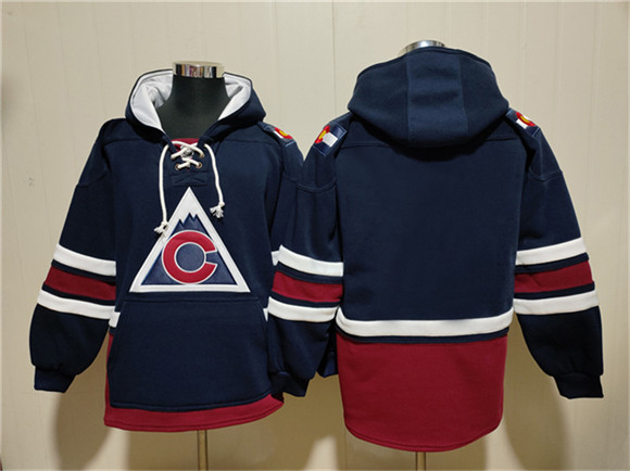 Men's Colorado Avalanche Blank Navy All Stitched Sweatshirt Hoodie