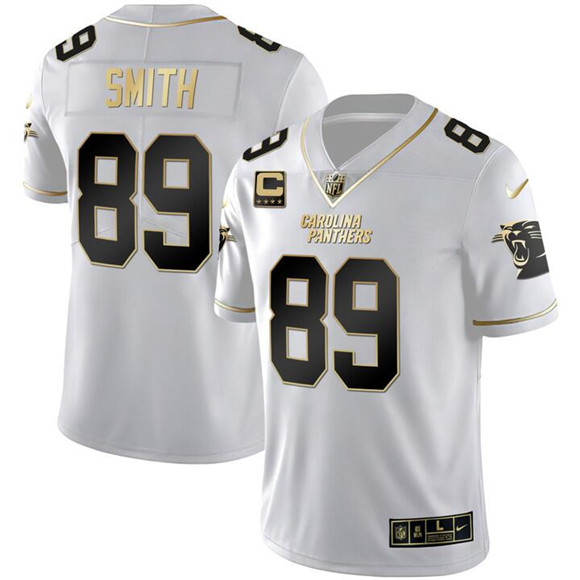 Men's Carolina Panthers #89 Steve Smith White Gold With 4-Star C Patch Vapor Limited Football Stitched Jersey
