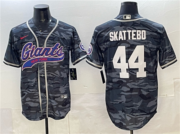 Men's New York Giants #44 Cam Skattebo Gray Camo With Patch Cool Base Stitched Baseball Jersey