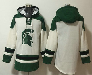 Men's Michigan State Spartans Blank Cream Ageless Must Have Lace Up Pullover Hoodie