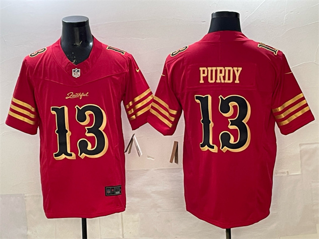 Men's San Francisco 49ers #13 Brock Purdy Red Gold 2025 F.U.S.E. “Rivalries” Vapor Limited Football Stitched Jersey