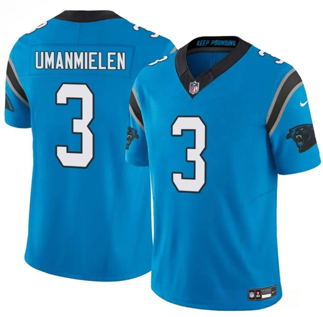 Men's Carolina Panthers #3 Princely Umanmielen Blue 2025 F.U.S.E. Vapor Limited Stitched Football Jersey