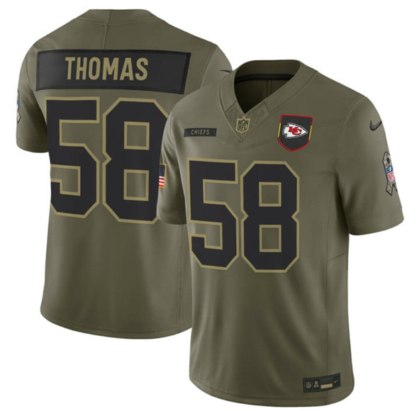 Men's Kansas City Chiefs #58 Derrick Thomas Olive 2025 Salute to Service Limited Football Stitched Jersey