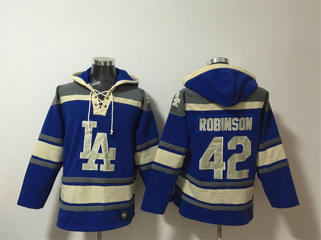 Men's Los Angeles Dodgers #42 Jackie Robinson Blue Ageless Must-Have Lace-Up Pullover Hoodie