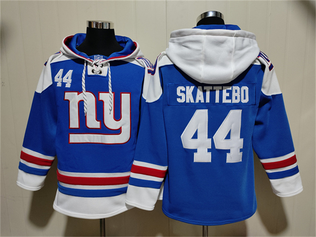 Men's New York Giants #44 Cam Skattebo Blue Ageless Must-Have Lace-Up Pullover Hoodie