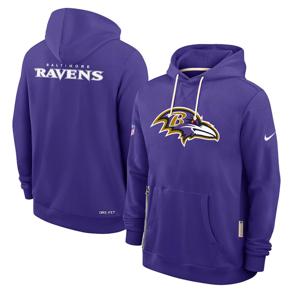 Men's Baltimore Ravens Purple Sideline Standard Issue Initial Home Dri-FIT Pullover Hoodie
