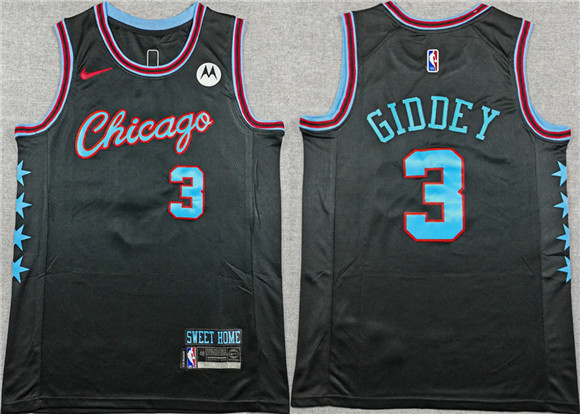 Men's Chicago Bulls #3 Josh Giddey Black 2025-26 City Edition Stitched Basketball Jersey