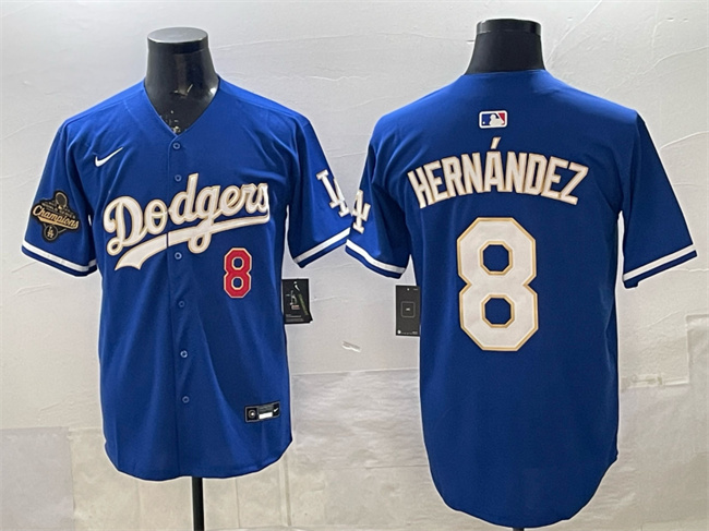 Men's Los Angeles Dodgers #8 Enrique Hernández Royal 2025 World Series Champions Patch Limited Stitched Baseball Jersey