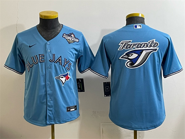 Youth Toronto Blue Jays Team Big Logo Blue 2025 World Series Cool Base Stitched Baseball Jersey