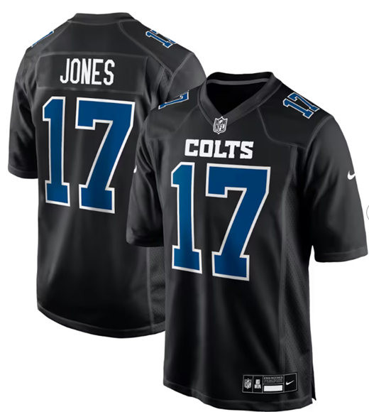 Men's Indianapolis Colts #17 Daniel Jones Black Stitched Game Jersey