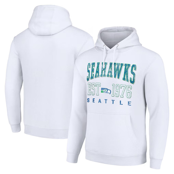 Men's Seattle Seahawks White Throwback Logo Pullover Hoodie