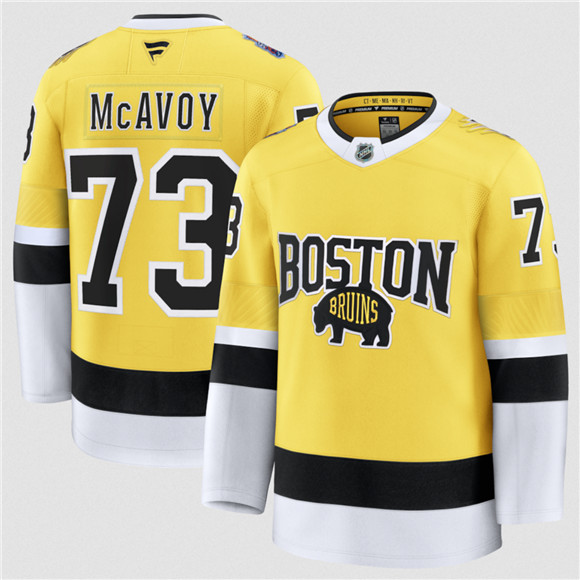 Men's Boston Bruins #73 Charlie McAvoy Gold 2026 Stadium Series Stitched Hockey Jersey