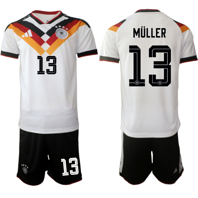 Men's Germany #13 Thomas Müller White 2025-26 Home Soccer Jersey Suit