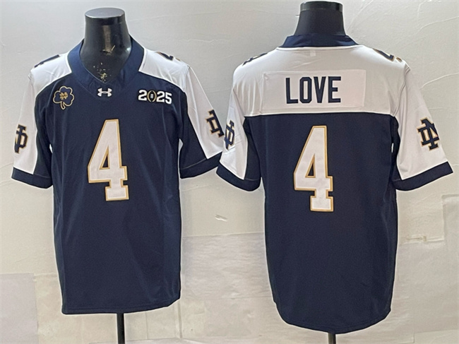Men's Notre Dame Fighting Irish #4 Jeremiyah Love Navy Alternate F.U.S.E. 2025 CFP Final Patch Limited Stitched Football Jersey