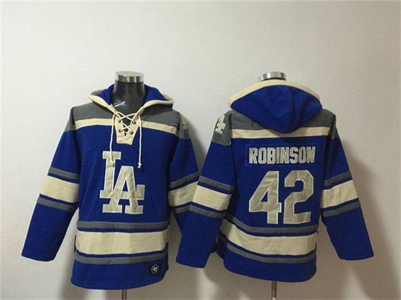 Men's Los Angeles Dodgers #42 Jackie Robinson Blue Ageless Must-Have Lace-Up Pullover Hoodie
