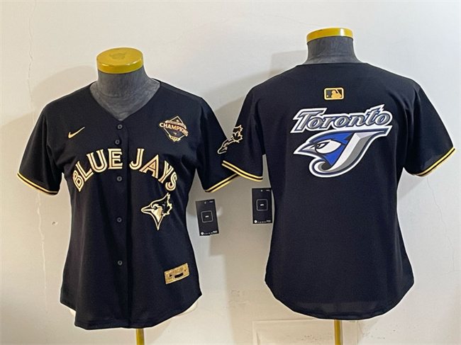 Women's Toronto Blue Jays Team Big Logo Black Gold 2025 American League Champions Limited Stitched Baseball Jersey(Run Small)