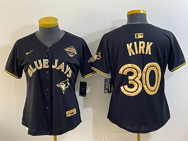 Women's Toronto Blue Jays #30 Alejandro Kirk Black Gold 2025 American League Champions Limited Stitched Baseball Jersey(Run Small)