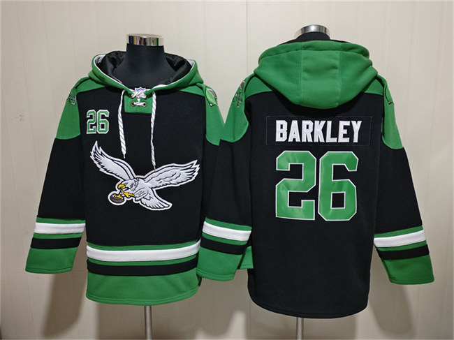 Men's Philadelphia Eagles #26 Saquon Barkley Black Ageless Must-Have Lace-Up Pullover Hoodie