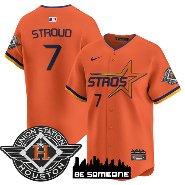 Men's Houston Astros #7 C.J. Stroud Orange 2025 City Connect Limited Stitched Baseball Jersey