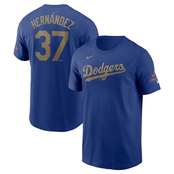 Men's Los Angeles Dodgers #37 Teoscar Hernandez Royal 2025 Gold Collection Name & Number T-Shirt