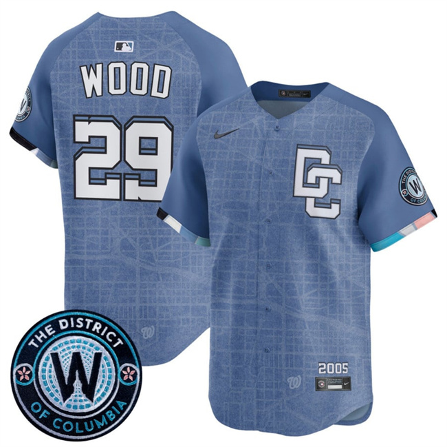 Men's Washington Nationals #29 James Wood Blue 2025 City Connect Limited Stitched Baseball Jersey