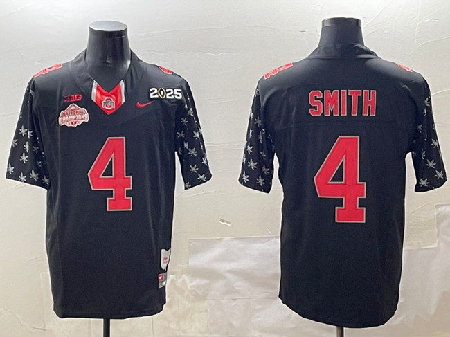 Men's Ohio State Buckeyes #4 Jeremiah Smith Black 2025 CFP Final With National Champions Patch F.U.S.E. Vapor Limited Stitched Football Jersey
