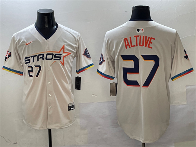 Men's Houston Astros #27 Jose Altuve Cream 2025 City Connect With Texas Patch Limited Stitched Baseball Jersey