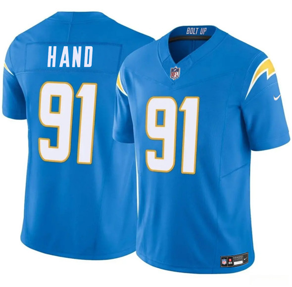Men's Los Angeles Chargers #91 Da'Shawn Hand Blue 2025 F.U.S.E. Vapor Limited Football Stitched Jersey