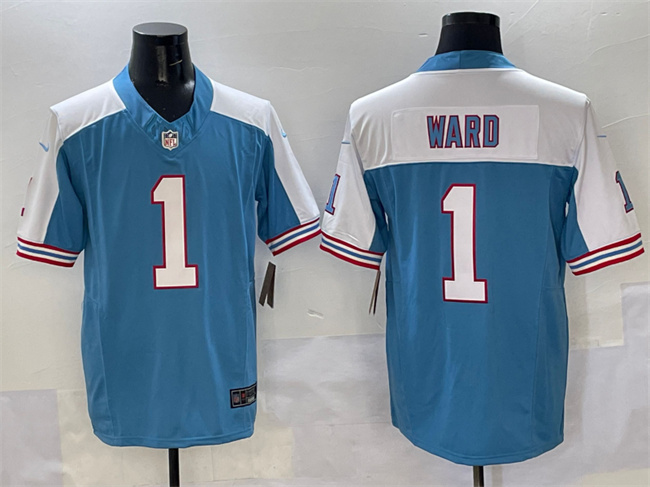 Men's Tennessee Titans #1 Cameron Ward Blue White 2025 Draft F.U.S.E. Vapor Limited Football Stitched Jersey