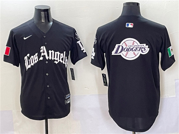 Men's Los Angeles Dodgers Team Big Logo Black Mexico 2025 LA Gothic Style With Fernando Patch Vapor Premier Limited Stitched Baseball Jersey