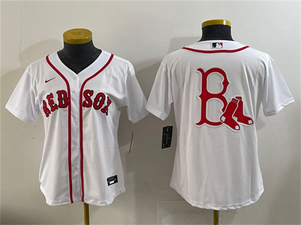 Youth Boston Red Sox Team Big Logo White Cool Base Stitched Baseball Jersey