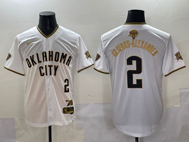 Men's Oklahoma City Thunder #2 Shai Gilgeous-Alexander White Gold 2025 Finals Vapor Stitched Baseball Jersey